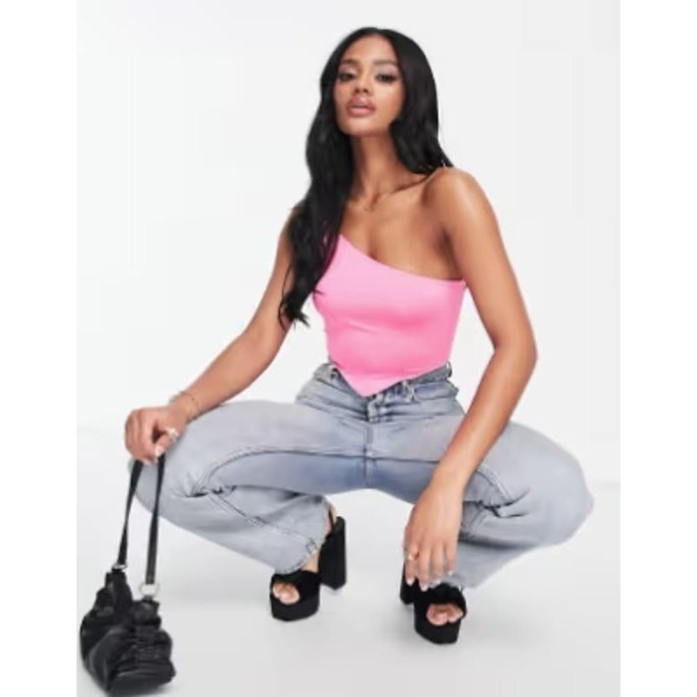 ASOS Design Women's Asymmetric Scarf Hem Sleeveless Cami in Neon Pink Size 8